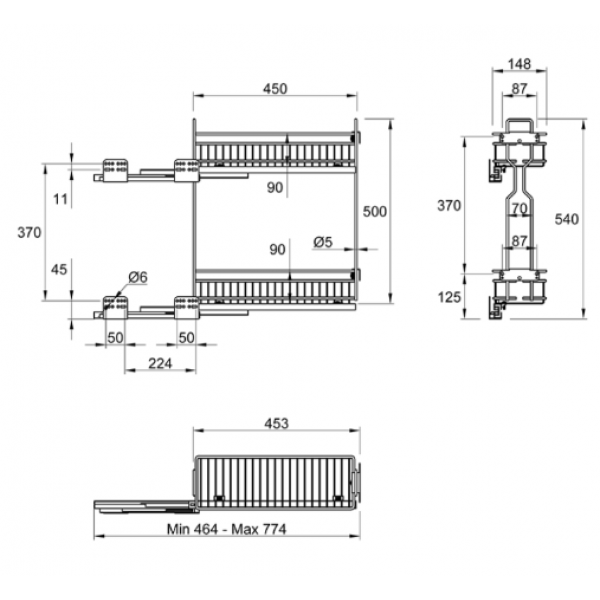 Висувний кошик Карго MÜLLER 200 мм для кухні бічне ліве з доводчиком Хром (2 полиці) (SO0887)