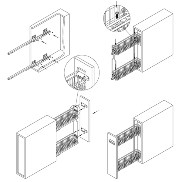 Висувний кошик Карго New Muller 150 мм для кухні бічне ліве з доводчиком Хром (2 полиці) (SO0888)