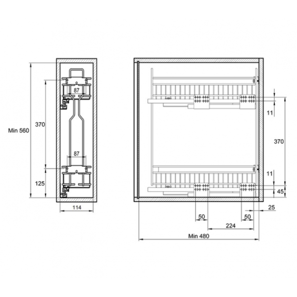 Висувний кошик Карго New Muller 150 мм для кухні бічне ліве з доводчиком Хром (2 полиці) (SO0888)