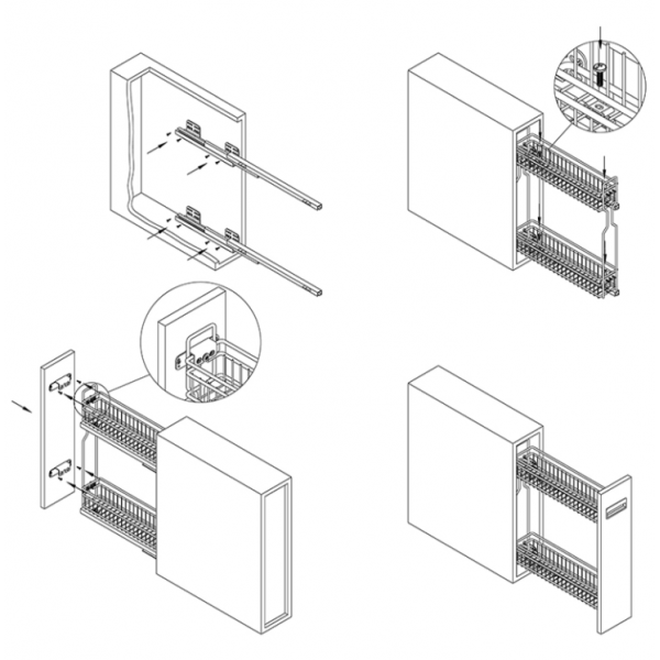 Висувний кошик Карго New Muller 150 мм для кухні бічне праве з доводчиком Хром (2 полиці) (SO0889)