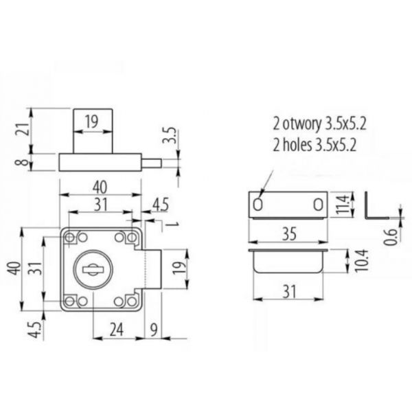 Меблевий замок GTV врізний квадрат 138 Хром (комплект 2 ключі) (ZM1302)