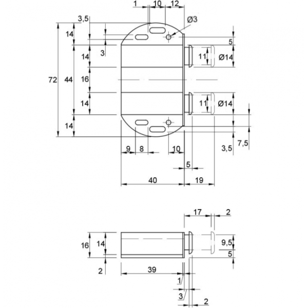 Відстріл (відштовхувач) накладний меблевий Premium подвійний на магніті Білий (AF1046)