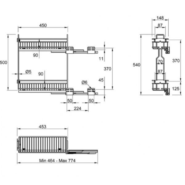 Висувний кошик Карго MÜLLER 200 мм для кухні бічне праве з доводчиком Хром (2 полиці) (SO0886)