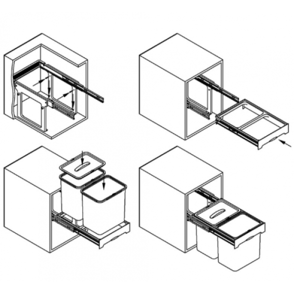 Мусорниця MÜLLER 16 л контейнер (2 відра) вбудована висувна без доводчика Cірий (SO0940)