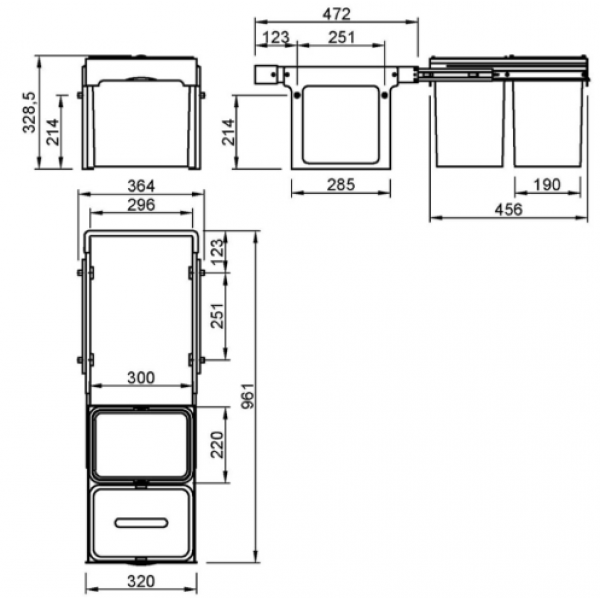 Мусорниця MÜLLER 16 л контейнер (2 відра) вбудована висувна без доводчика Cірий (SO0940)