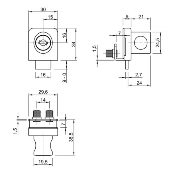 Меблевий замок накладний MÜLLER для 1 скла на скляні дверцята Хром/Сатин (ZM0617)
