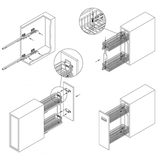 Висувний кошик Карго MÜLLER 200 мм для кухні бічне ліве з доводчиком Хром (2 полиці) (SO0887)
